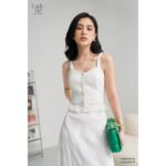 Áo hai dây ren trắng nữ bản to LADY ME by Eva de Eva 22SOTO022T