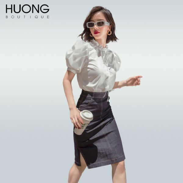 Áo sơ mi cotton lụa nữ HUONG BOUTIQUE HBSM792 - Hình ảnh 4