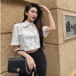 Áo sơ mi cotton lụa nữ HUONGBOUTIQUE croptop cotton mát, form suông, trẻ trung – HBSM756