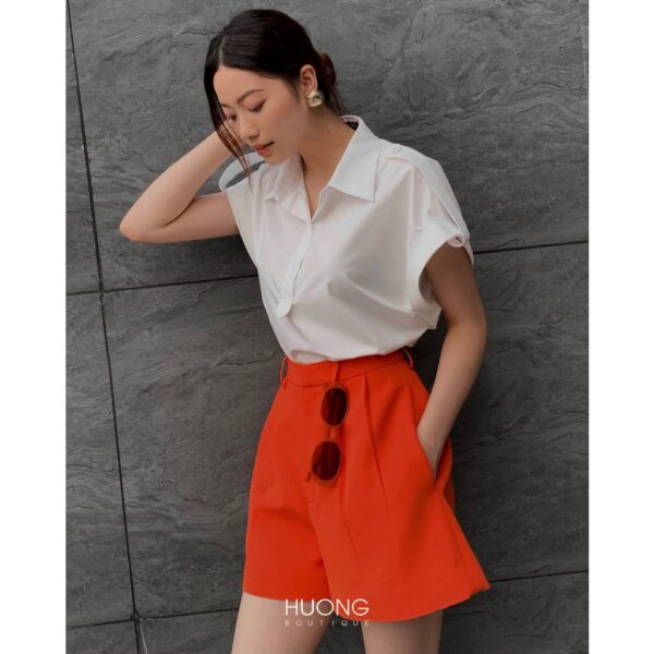 Áo sơ mi cotton lụa trắng HUONG BOUTIQUE HBSM965 vai cánh rơi - Hình ảnh 2