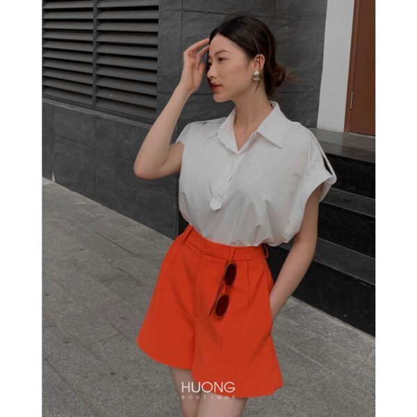 Áo sơ mi cotton lụa trắng HUONG BOUTIQUE HBSM965 vai cánh rơi - Hình ảnh 4