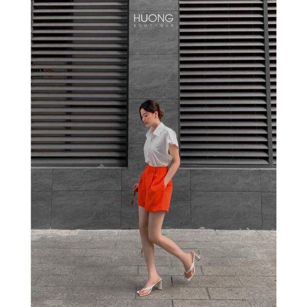 Áo sơ mi cotton lụa trắng HUONG BOUTIQUE HBSM965 vai cánh rơi - Hình ảnh 5