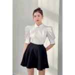 Áo sơ mi lụa cotton trắng nữ HUONGBOUTIQUE HBSM527