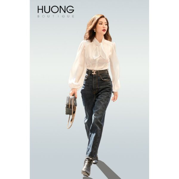 Áo sơ mi lụa phối nơ nữ HB HUONGBOUTIQUE HBSM721 - Hình ảnh 3