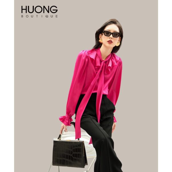 Áo sơ mi lụa satin nữ HUONG BOUTIQUE HBSM941 cổ bèo, buộc nơ - Hình ảnh 8