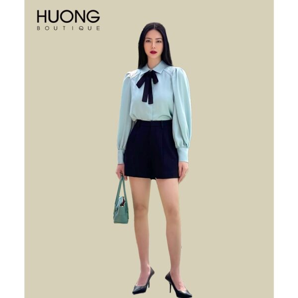 Áo sơ mi lụa satin xanh ngọc HUONG BOUTIQUE HBSM948 - Hình ảnh 5