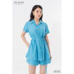 Áo sơ mi nữ tay ngắn cổ vest Eva de Eva 22SSME197X