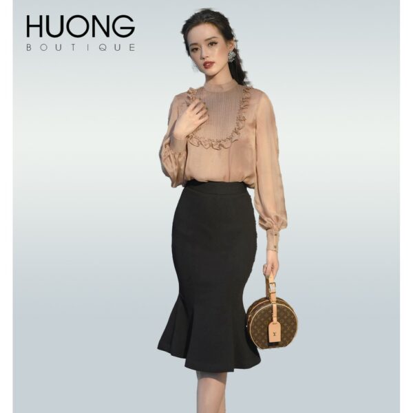 Áo sơ mi tơ tằm màu da nữ HUONG BOUTIQUE HBSM536 - Hình ảnh 3