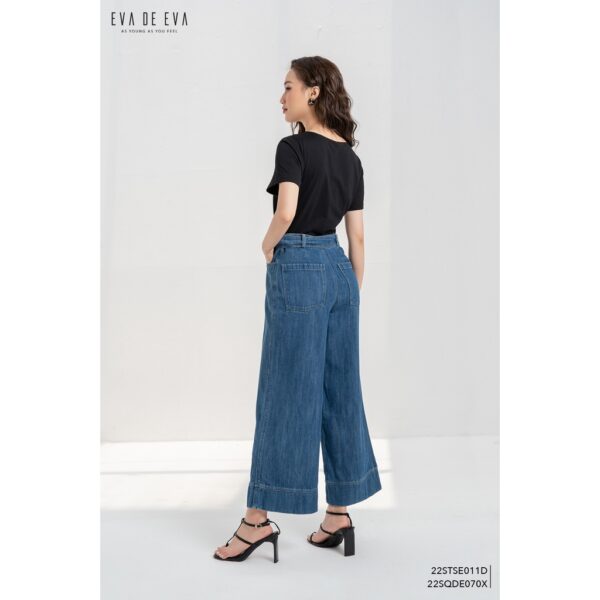Áo thun nữ đen trơn tay ngắn cổ nơ lệch Eva de Eva 22STSE011D - Hình ảnh 4
