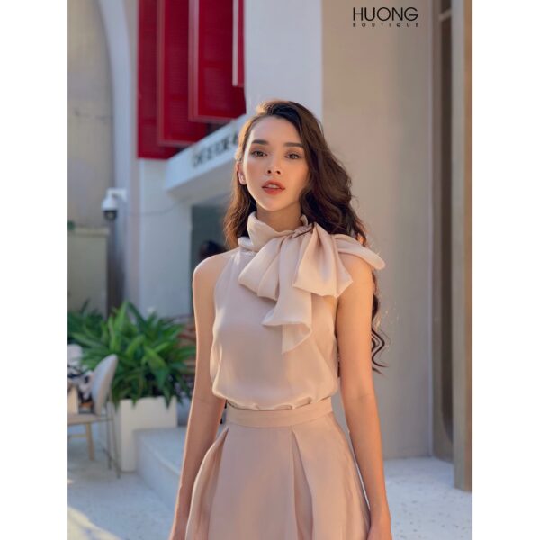 Áo tơ lụa cổ nơ HUONG BOUTIQUE trẻ trung, dịu dàng, nữ tính, vải mềm, mát, sang chảnh HBSM664 - Hình ảnh 4