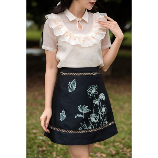 Chân váy thêu phối ren đen ĐX - Hình ảnh 3