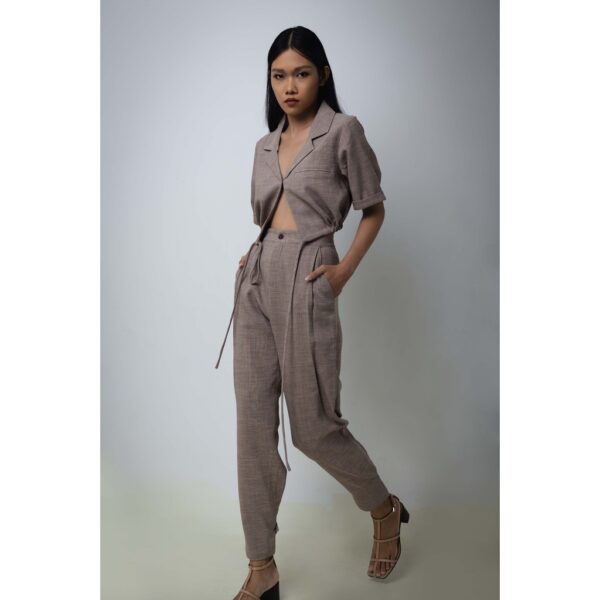 CoNIN-áo vest croptop dây cột màu nâu