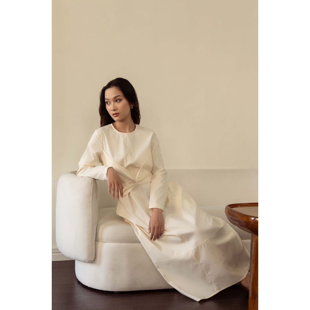 CoNIN-Đầm tay dài form tùng phồng, thắt nơ không kén dáng