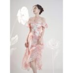 COQUI – Đầm dài voan hoa trễ vai tay phồng cột dây – Lela Dress