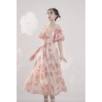COQUI – Đầm dài voan hoa trễ vai tay phồng – Rosy Dress