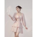 COQUI – Đầm voan tay dài hở eo – Jasmine Dress – Hồng