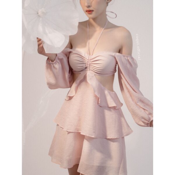 COQUI - Đầm voan tay dài hở eo - Jasmine Dress - Hồng - Ảnh 3