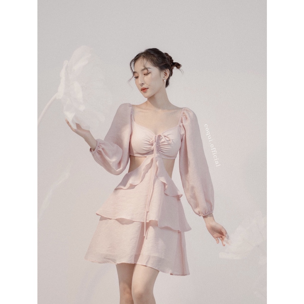 COQUI – Đầm voan tay dài hở eo – Jasmine Dress – Hồng