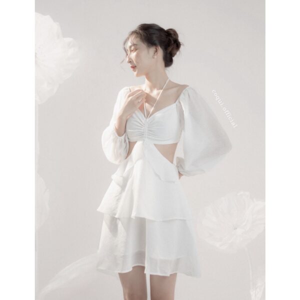 COQUI - Đầm voan tay dài hở eo - Jasmine Dress - Trắng - Hình ảnh 2