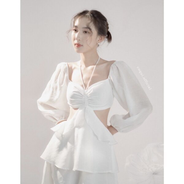 COQUI - Đầm voan tay dài hở eo - Jasmine Dress - Trắng - Hình ảnh 3