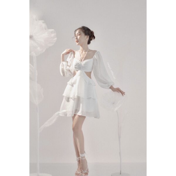 COQUI - Đầm voan tay dài hở eo - Jasmine Dress - Trắng - Hình ảnh 4
