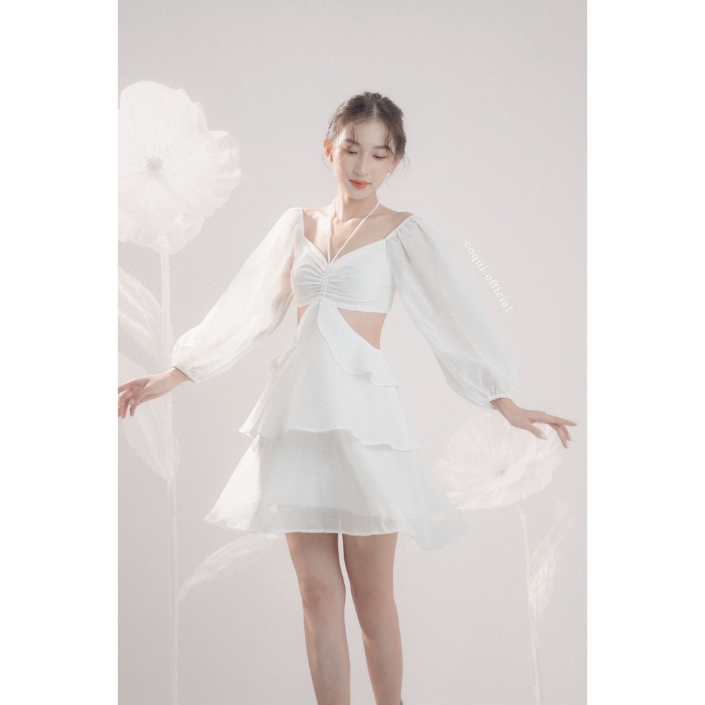COQUI – Đầm voan tay dài hở eo – Jasmine Dress – Trắng