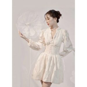 COQUI - Đầm xoè tay phồng dài xẻ cổ - Amy Dress