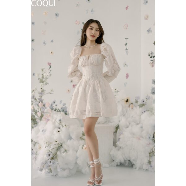 COQUI Đầm xoè trắng công chúa tay phồng thiết kế thêu hoa dự tiệc Lucy Dress - Hình ảnh 2