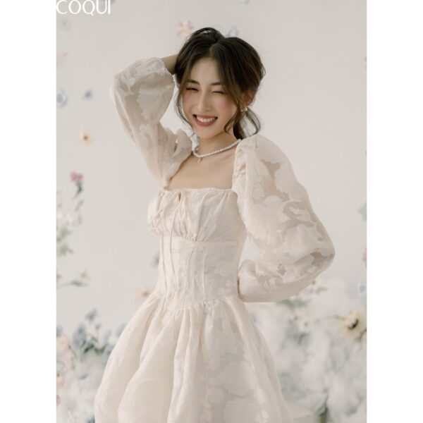 COQUI Đầm xoè trắng công chúa tay phồng thiết kế thêu hoa dự tiệc Lucy Dress - Hình ảnh 3