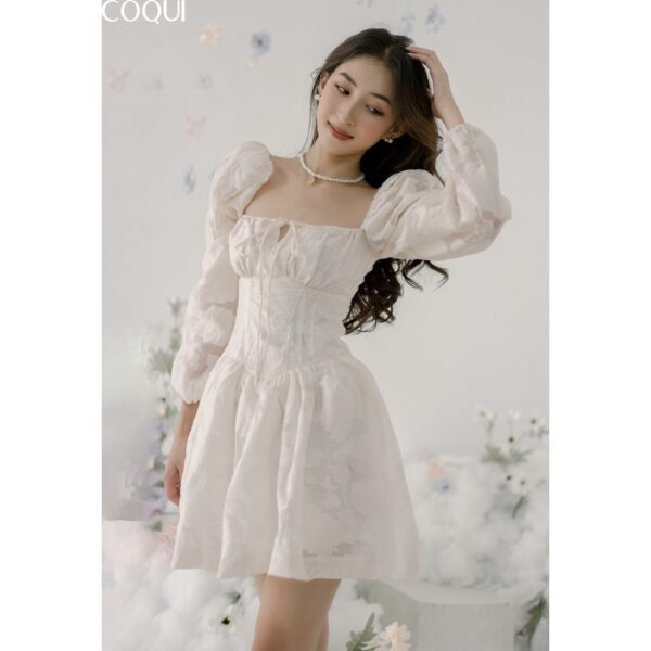 COQUI Đầm xoè trắng công chúa tay phồng thiết kế thêu hoa dự tiệc Lucy Dress - Hình ảnh 4