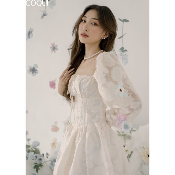 COQUI Đầm xoè trắng công chúa tay phồng thiết kế thêu hoa dự tiệc Lucy Dress - Hình ảnh 5