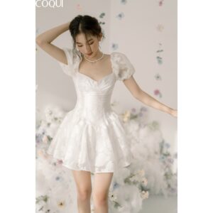 COQUI Váy trắng dự tiệc thiết kế tay phồng cúp ngực Phoebe Dress
