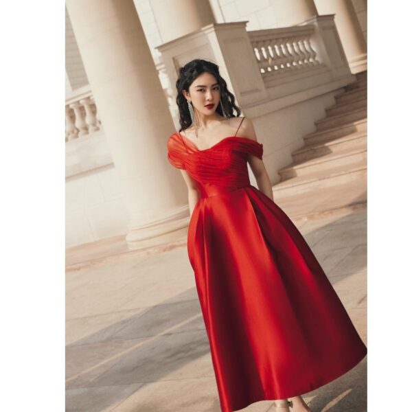 Đầm maxi red rose HUONG BOUTIQUE HBLOVE351 chất liệu taffeta phối lưới - Hình ảnh 3