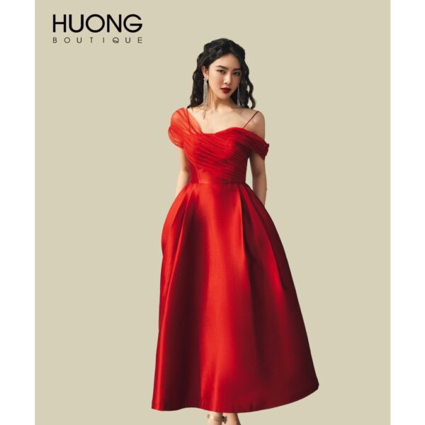 Đầm maxi red rose HUONG BOUTIQUE HBLOVE351 chất liệu taffeta phối lưới - Hình ảnh 5