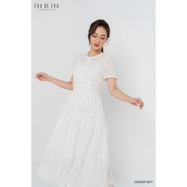 Đầm tay ngắn cổ tròn dáng dài Eva de Eva 22SDKE182T - Hình ảnh 2