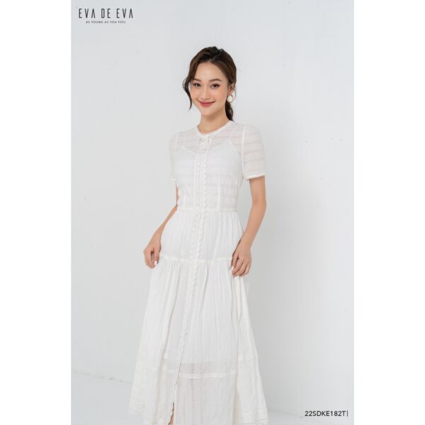Đầm tay ngắn cổ tròn dáng dài Eva de Eva 22SDKE182T - Hình ảnh 3