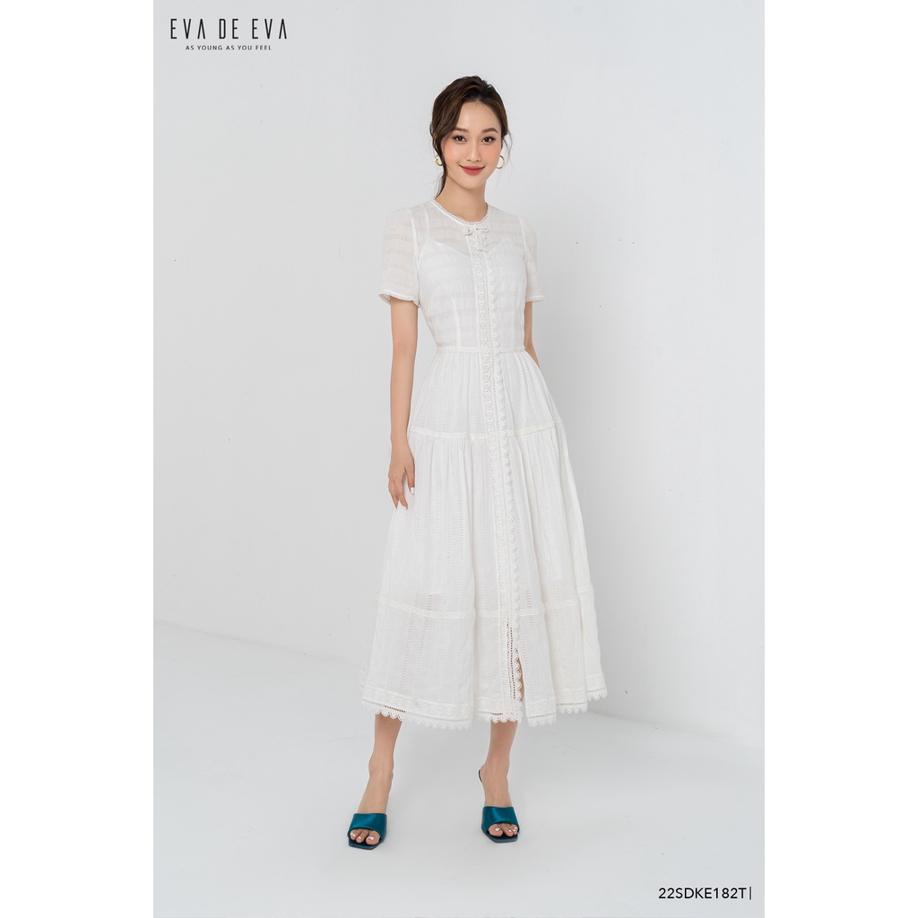 Đầm tay ngắn cổ tròn dáng dài Eva de Eva 22SDKE182T