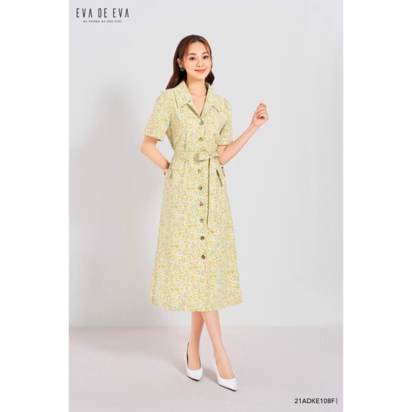 Đầm tay ngắn dáng dài cổ vest Eva de Eva 21ADKE108F