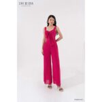 Jumpsuit nữ dài ống rộng màu hồng Eva de Eva 22SJSE023H