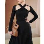 MOLLYNISTA- Áo Aria thun đen khoét cổ tay dài quyến rũ nữ tính thiết kế cao cấp đi chơi đi tiệc gợi cảm