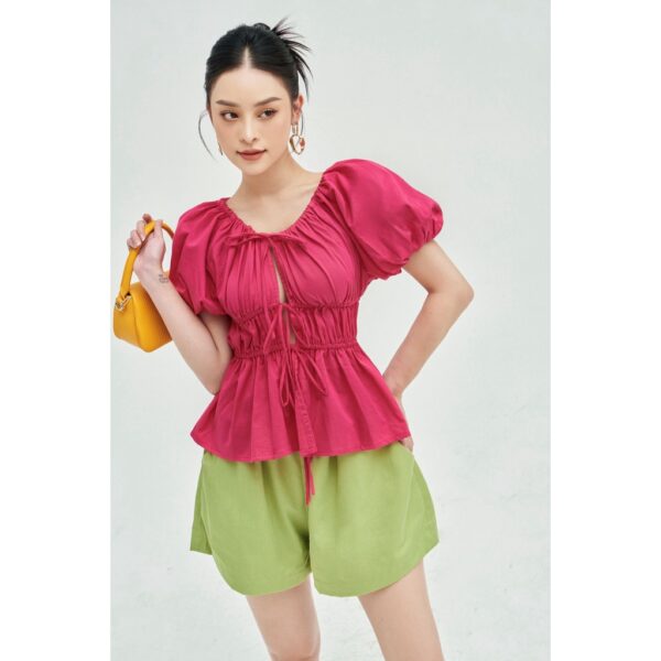 MOLLYNISTA - Áo Dara tay phồng rút nhúm chun eo freesize quyến rũ nữ tính thiết kế cao cấp đi chơi đi tiệc gợi cảm - Ảnh 2