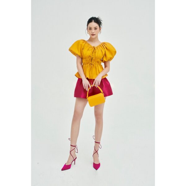 MOLLYNISTA - Áo Dara tay phồng rút nhúm chun eo freesize quyến rũ nữ tính thiết kế cao cấp đi chơi đi tiệc gợi cảm - Ảnh 4