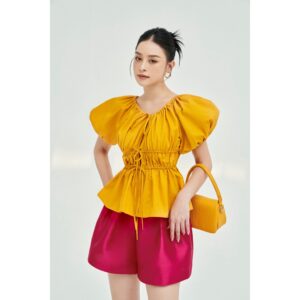 MOLLYNISTA - Áo Dara tay phồng rút nhúm chun eo freesize quyến rũ nữ tính thiết kế cao cấp đi chơi đi tiệc gợi cảm