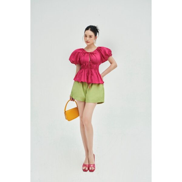 MOLLYNISTA - Áo Dara tay phồng rút nhúm chun eo freesize quyến rũ nữ tính thiết kế cao cấp đi chơi đi tiệc gợi cảm - Ảnh 5