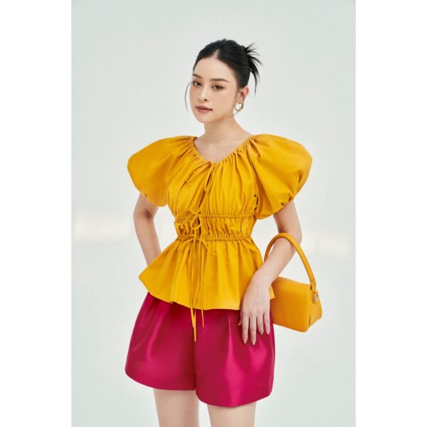 MOLLYNISTA - Áo Dara tay phồng rút nhúm chun eo freesize quyến rũ nữ tính thiết kế cao cấp đi chơi đi tiệc gợi cảm
