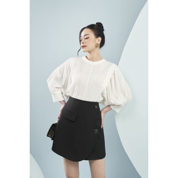 MOLLYNISTA - Áo Gina gân cổ tròn tay bồng quyến rũ nữ tính thiết kế cao cấp đi chơi đi tiệc gợi cảm - Ảnh 2
