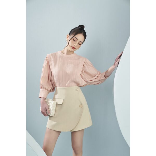 MOLLYNISTA - Áo Gina gân cổ tròn tay bồng quyến rũ nữ tính thiết kế cao cấp đi chơi đi tiệc gợi cảm - Ảnh 4