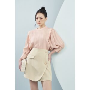 MOLLYNISTA - Áo Gina gân cổ tròn tay bồng quyến rũ nữ tính thiết kế cao cấp đi chơi đi tiệc gợi cảm