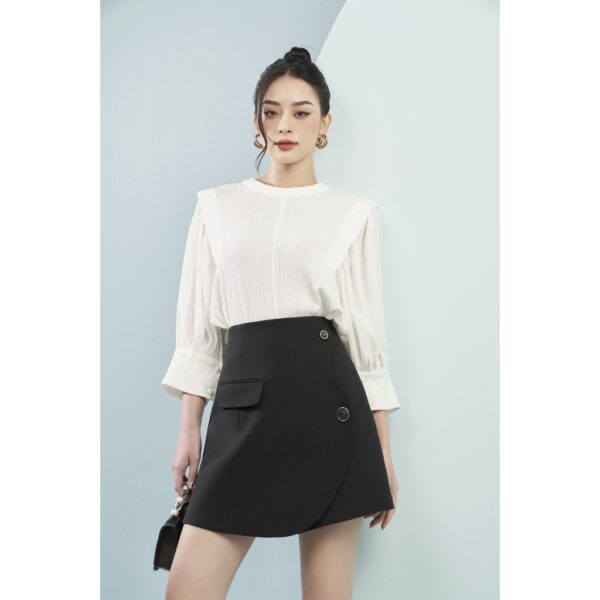 MOLLYNISTA - Áo Gina gân cổ tròn tay bồng quyến rũ nữ tính thiết kế cao cấp đi chơi đi tiệc gợi cảm - Ảnh 5