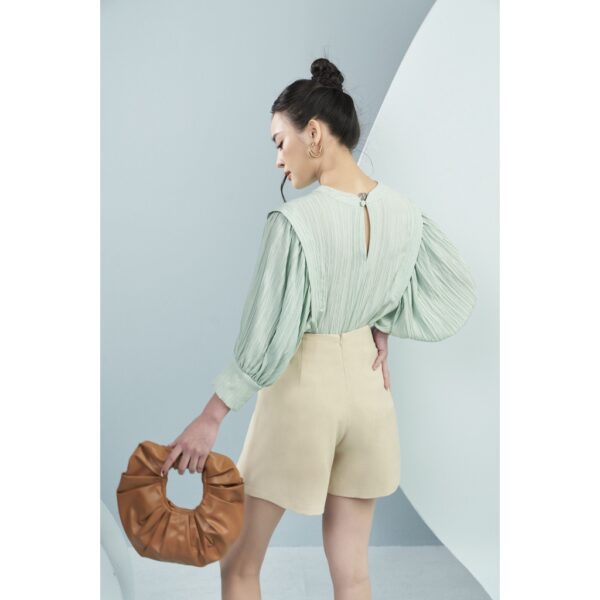 MOLLYNISTA - Áo Gina gân cổ tròn tay bồng quyến rũ nữ tính thiết kế cao cấp đi chơi đi tiệc gợi cảm - Ảnh 6